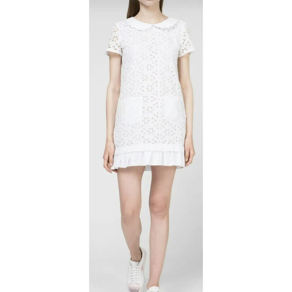 Love Moschino White Eyelet Lace Dress With Scalloped Collar Size 8 New